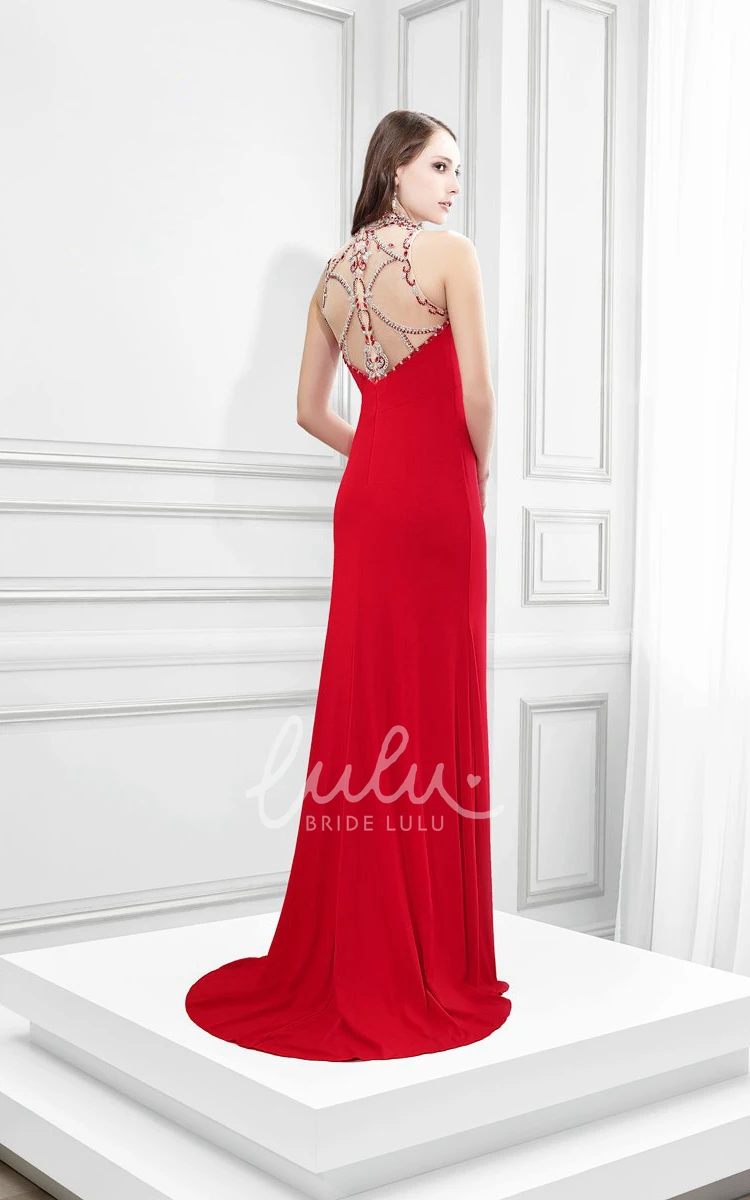 Beaded Jersey Prom Dress Sleeveless Sheath Style