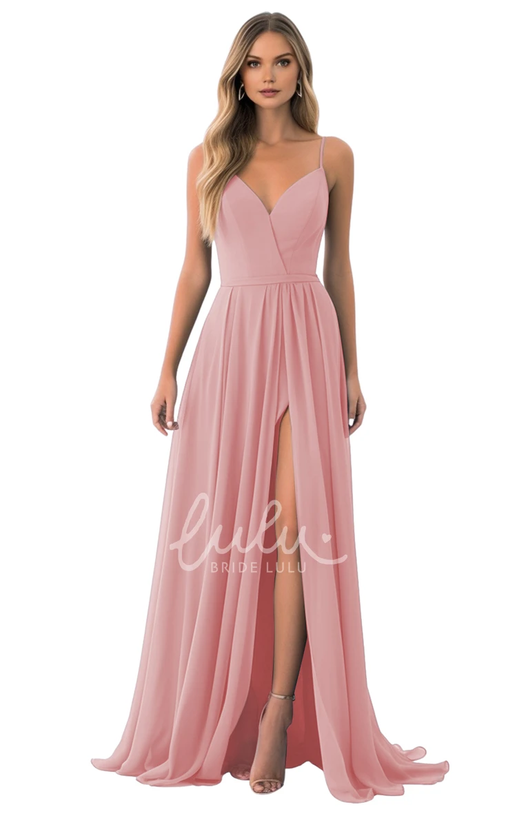 A-Line Spaghetti Chiffon Bridesmaid Dress Beautiful and Flowy