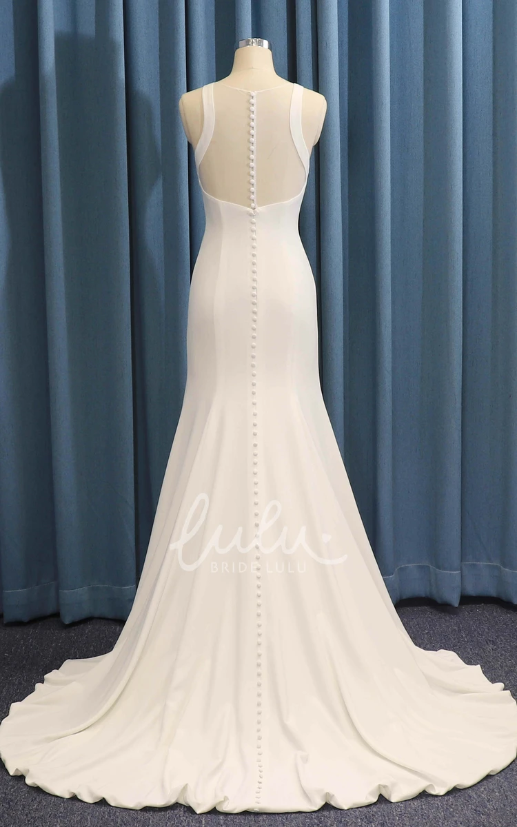 Jewel Neck Mermaid Wedding Dress with Satin Ruching and Illusion Back