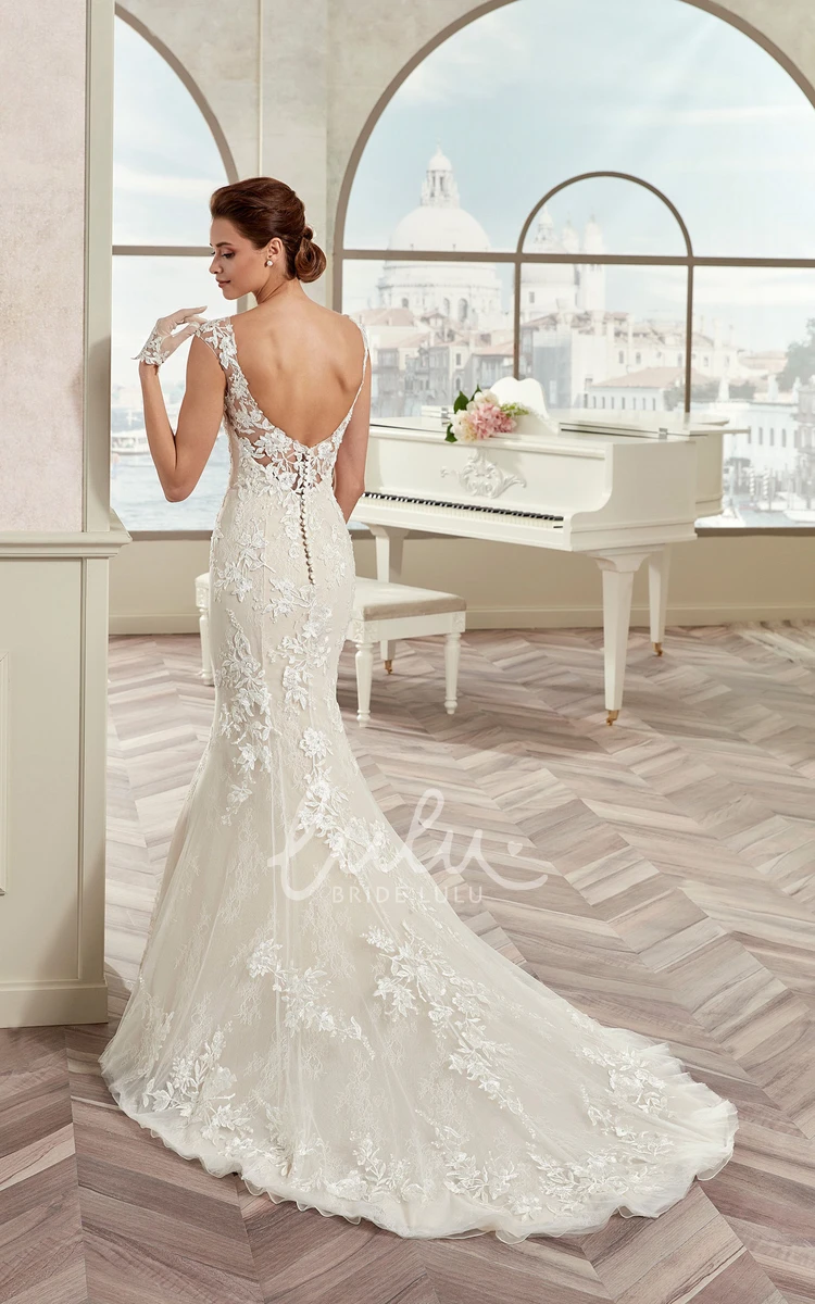 Cap Sleeve Mermaid Wedding Dress with Illusion Neckline and Open Back