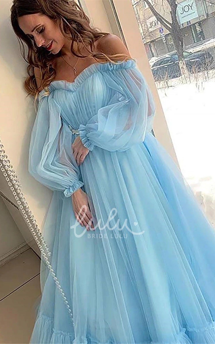 Simple Tulle Ball Gown Open Back Long Sleeve Formal Dress