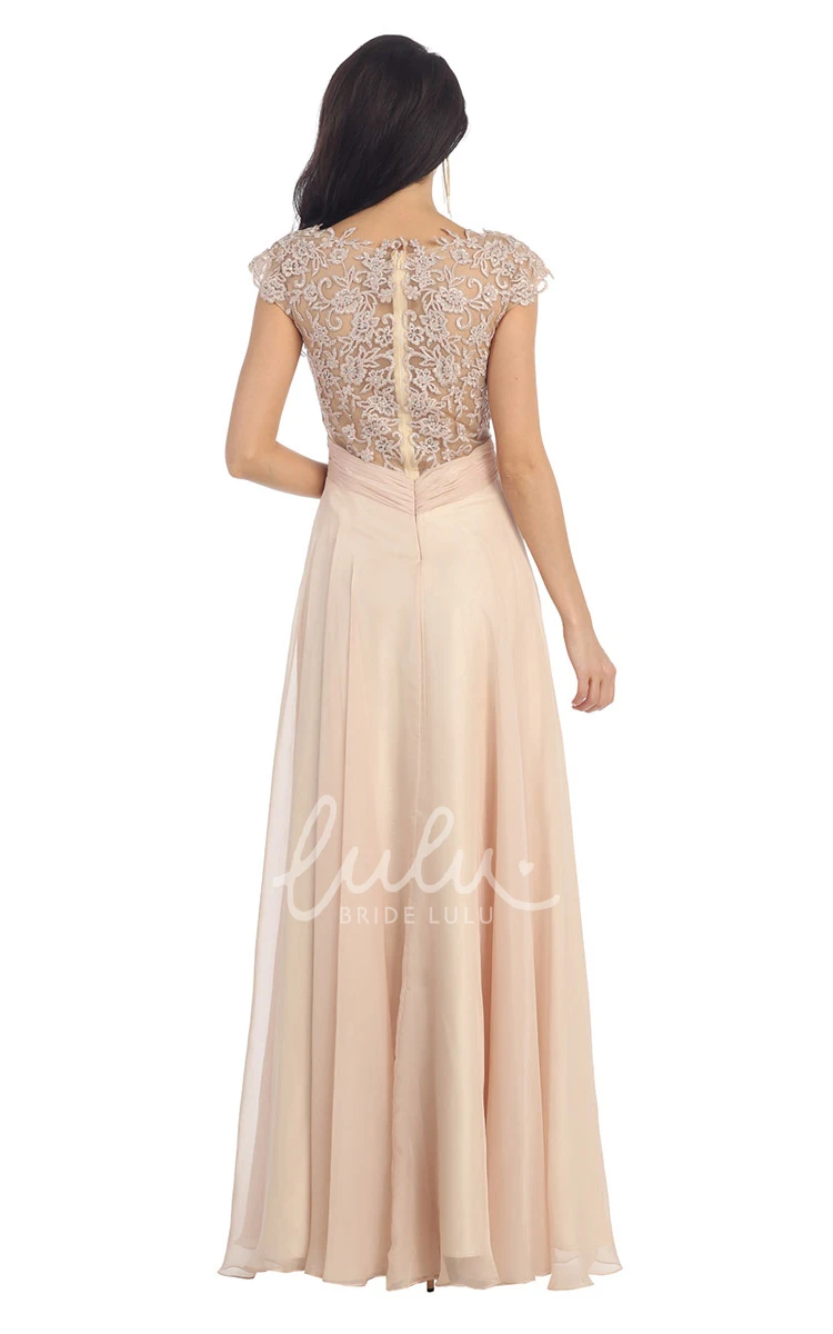 A-Line Chiffon Illusion Dress with Criss Cross and Embroidery Unique Bridesmaid Dress Women