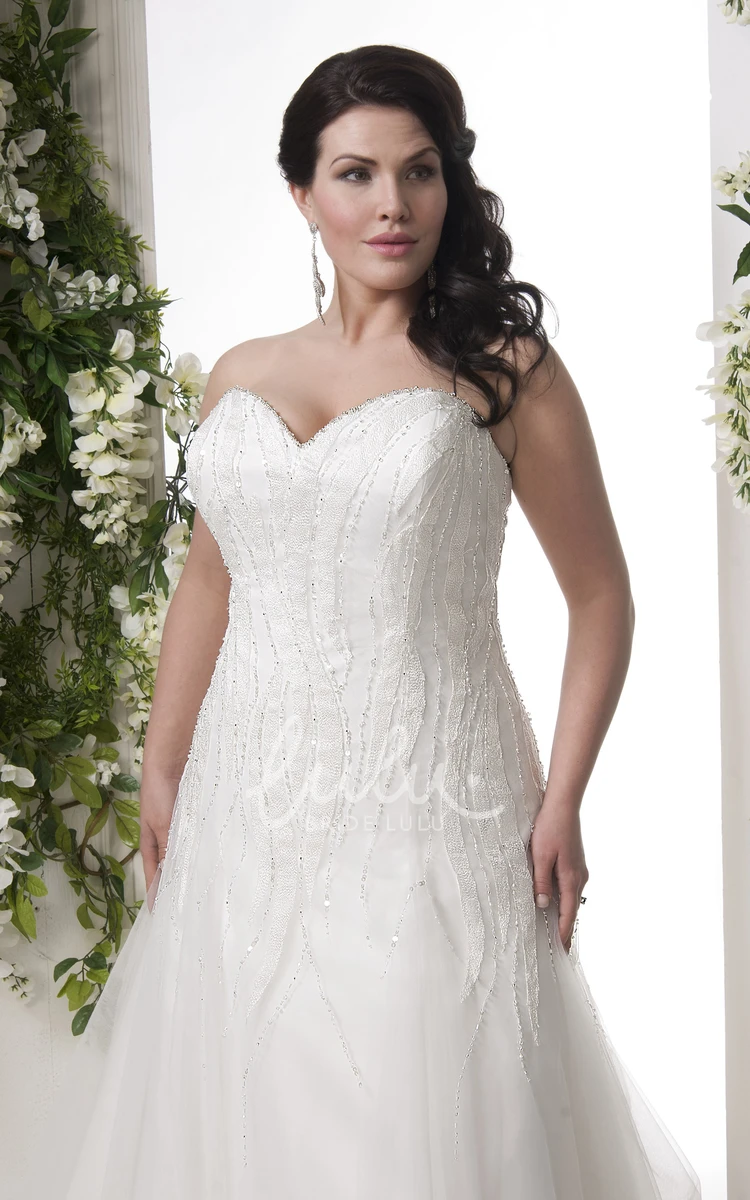 Plus Size A-Line Sweetheart Tulle Wedding Dress with Beading Corset Classic Bridal Gown