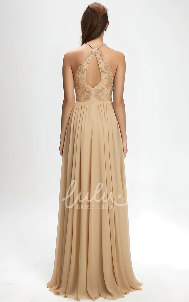 Elegant A-Line Chiffon Halter Prom Dress 2024 Bohemian Keyhole Back Floor-length
