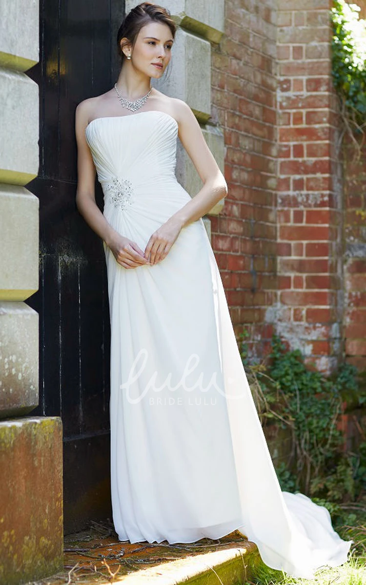 Draped Chiffon Strapless Wedding Dress with Sweep Train and Corset Back