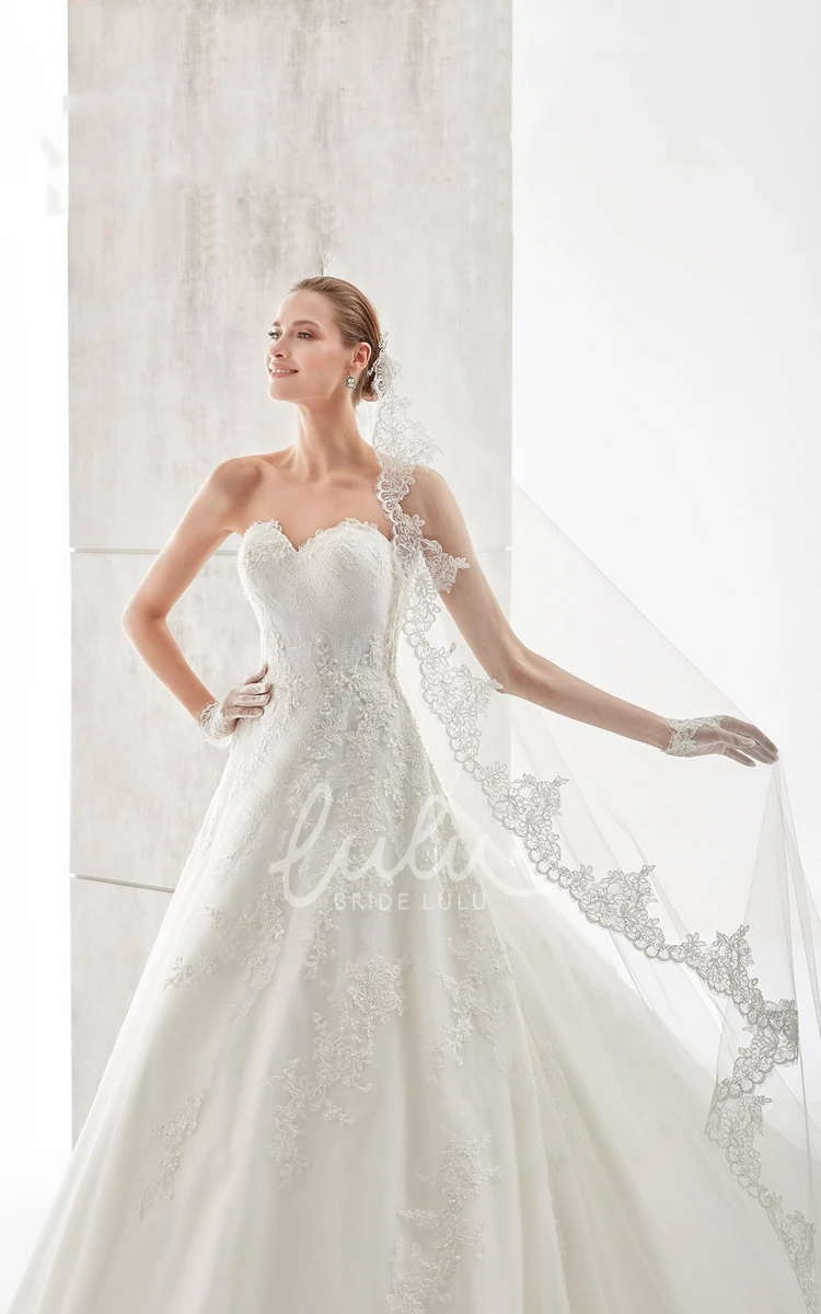 Low-V Back Sweetheart A-Line Wedding Dress with Brush Train