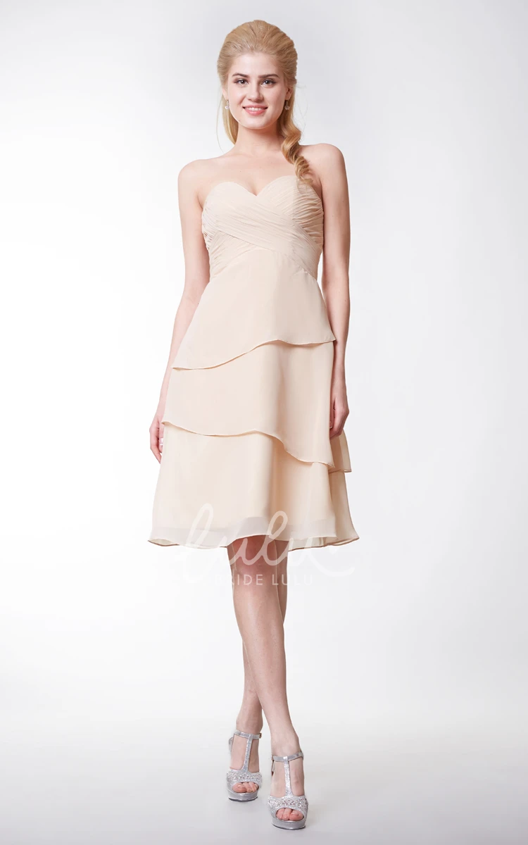 Knee Length Layered Chiffon Sweetheart Bridesmaid Dress