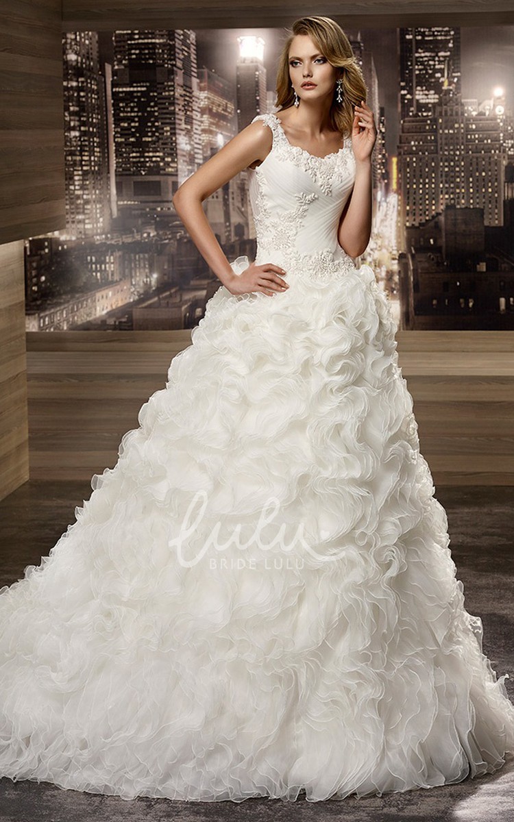 Cascading ruffle 2024 wedding dress