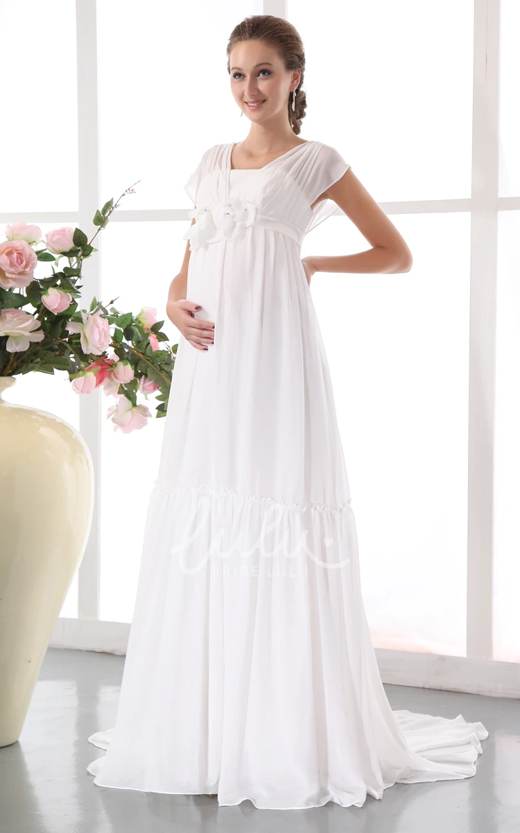 Floral Waistband Maternity Wedding Dress in Soft Flowing Fabric