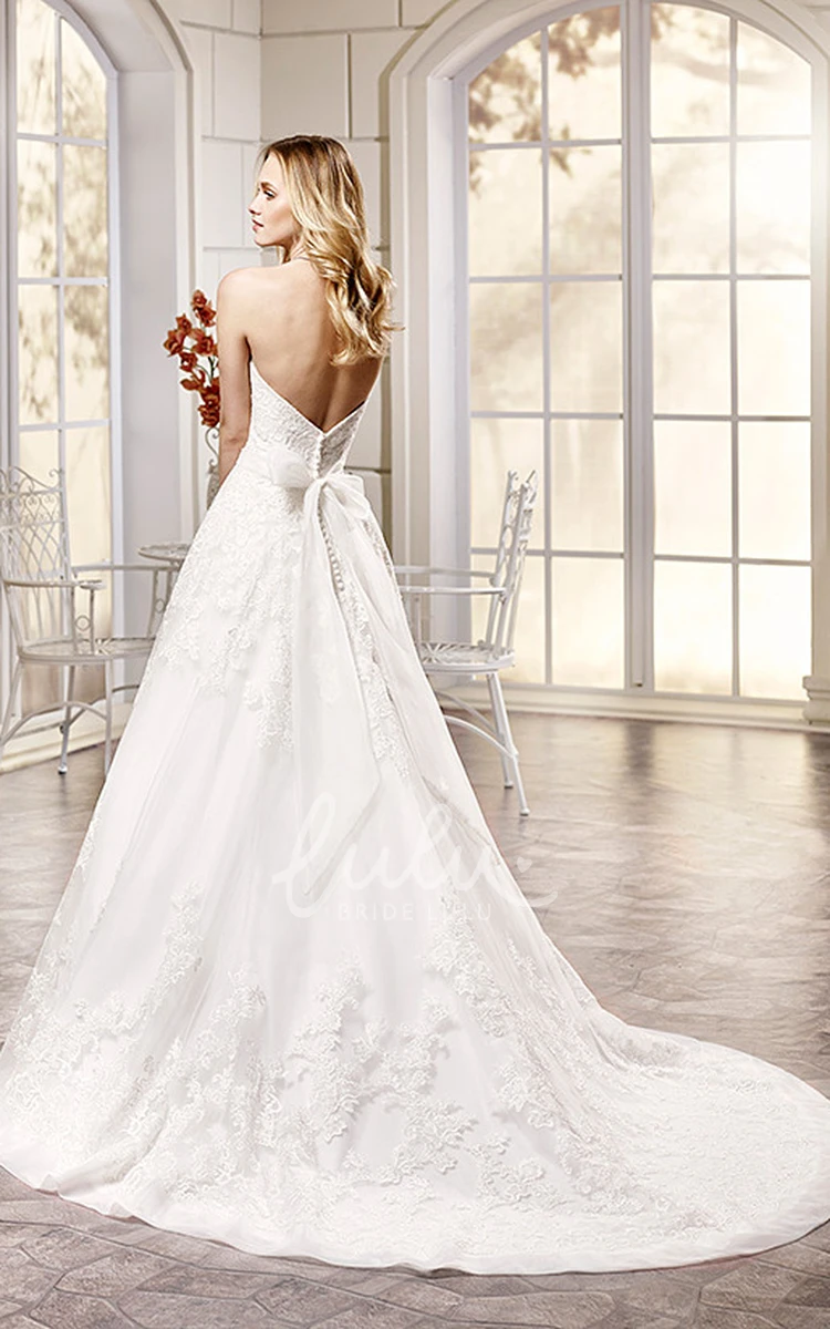 A-Line Sweetheart Floor-Length Lace&Satin Wedding Dress with Jeweled Appliques and Sash