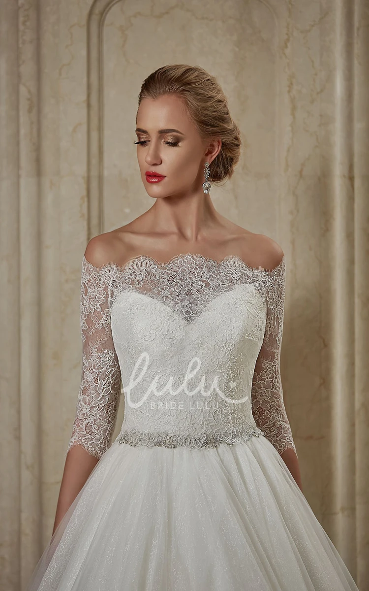 Lace Off-Shoulder A-line Dress with Sweetheart Neckline Wedding Dress