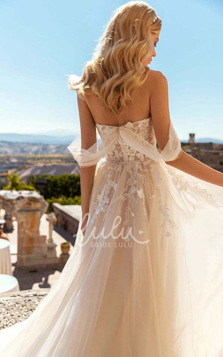 Elegant Off-the-shoulder Satin A-Line Wedding Dress with Sleeveless Open Back