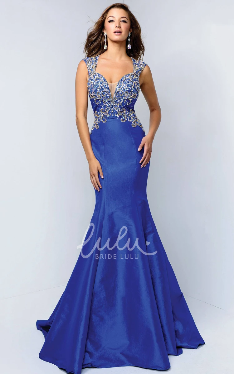 Backless Mermaid Satin Dress with Beading and Queen Anne Neckline