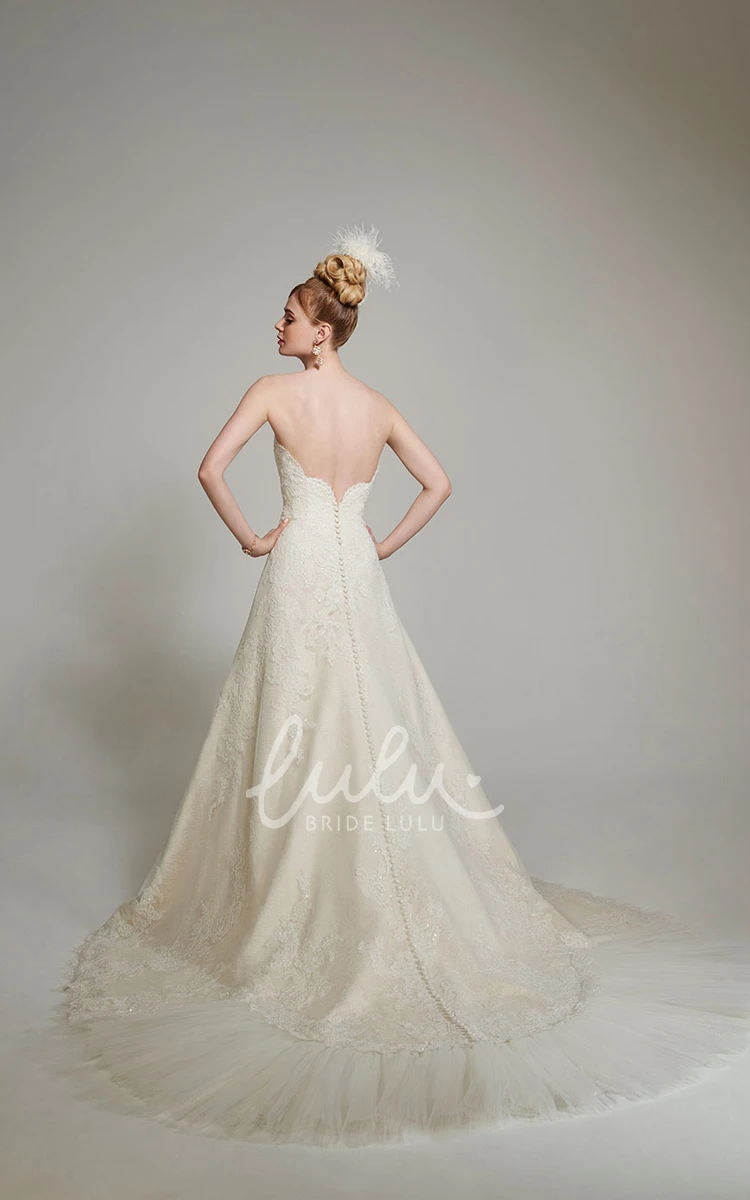 Lace Backless A-Line Wedding Dress with Sweetheart Neckline