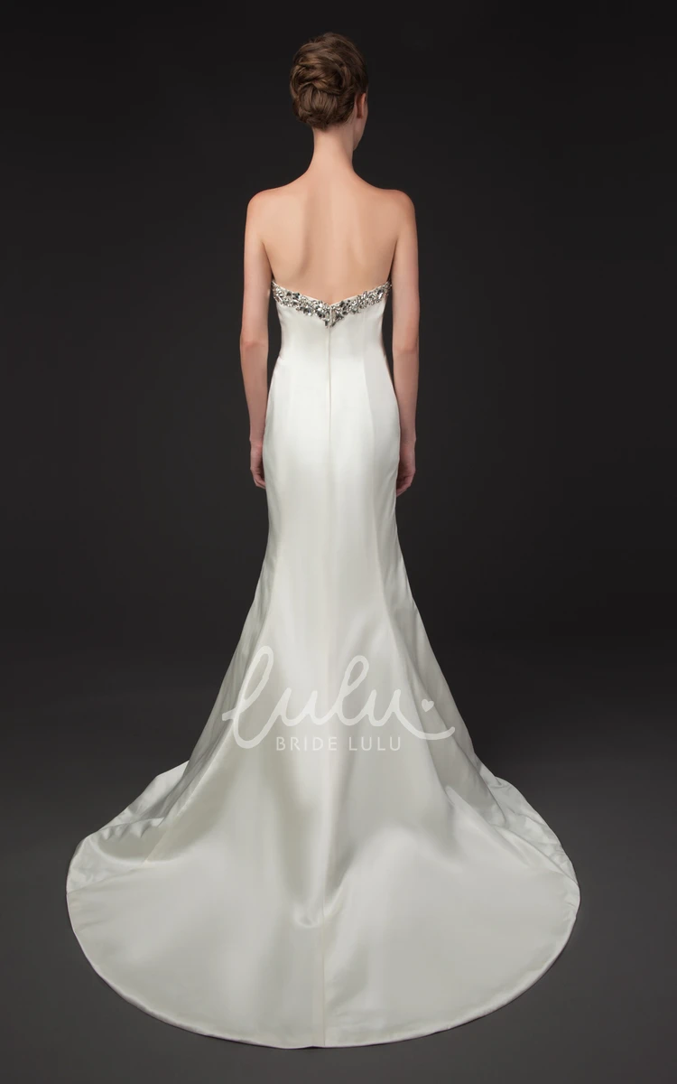 Crystal Sweetheart Satin Wedding Dress with Court Train Sleeveless Maxi