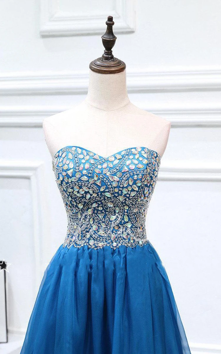 Strapless Chiffon Party Dress with Beading