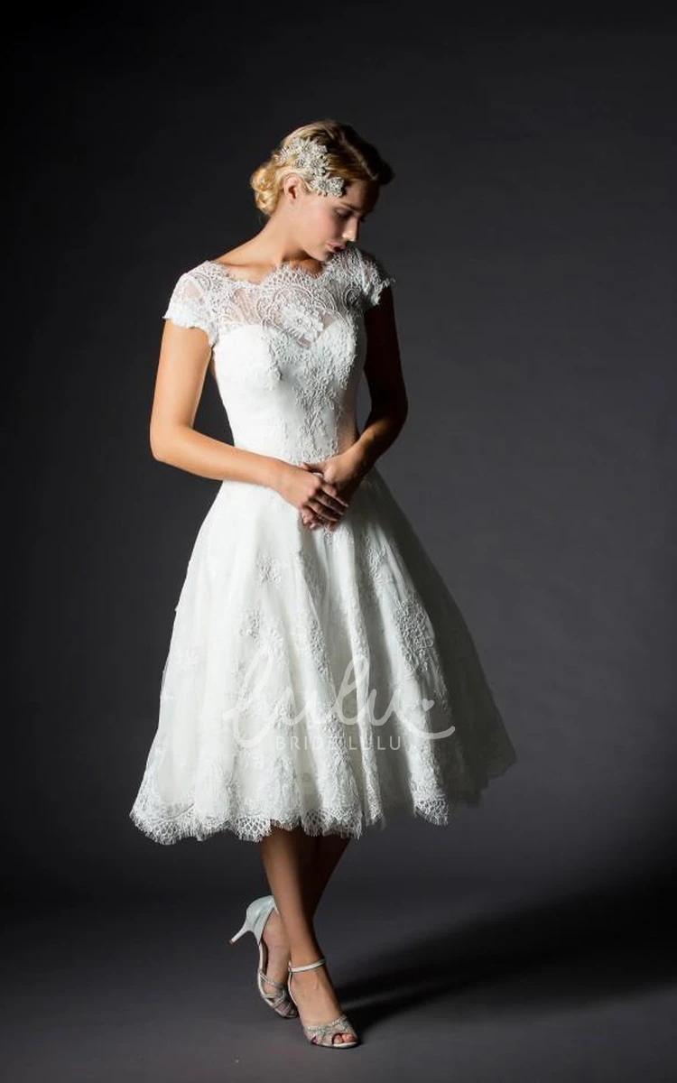 Jewel A-Line Mini Lace Dress with Appliques and Bell Sleeves