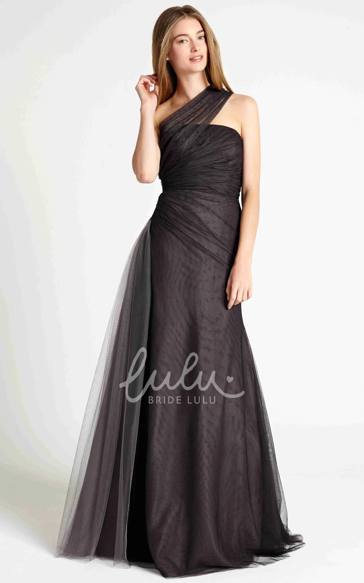 Floor-Length One-Shoulder Ruched Tulle Bridesmaid Dress Modern Bridesmaid Dress