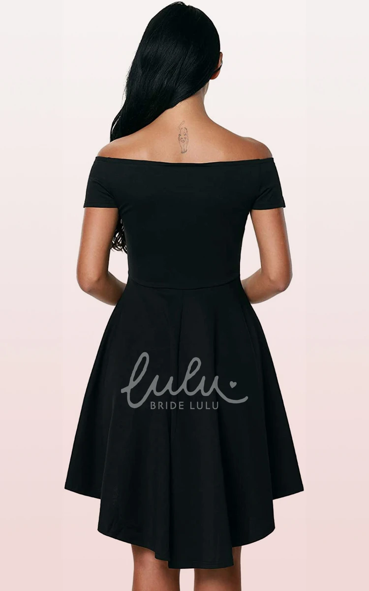 Off-the-Shoulder Jersey Pleated Bridesmaid Dress with Short Sleeves