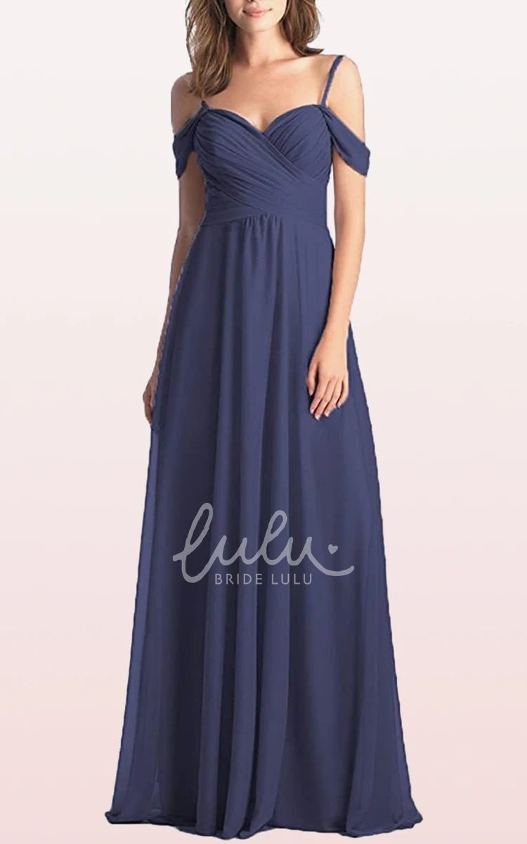 Off-the-Shoulder Chiffon A-Line Bridesmaid Dress with Criss Cross and Floor-length