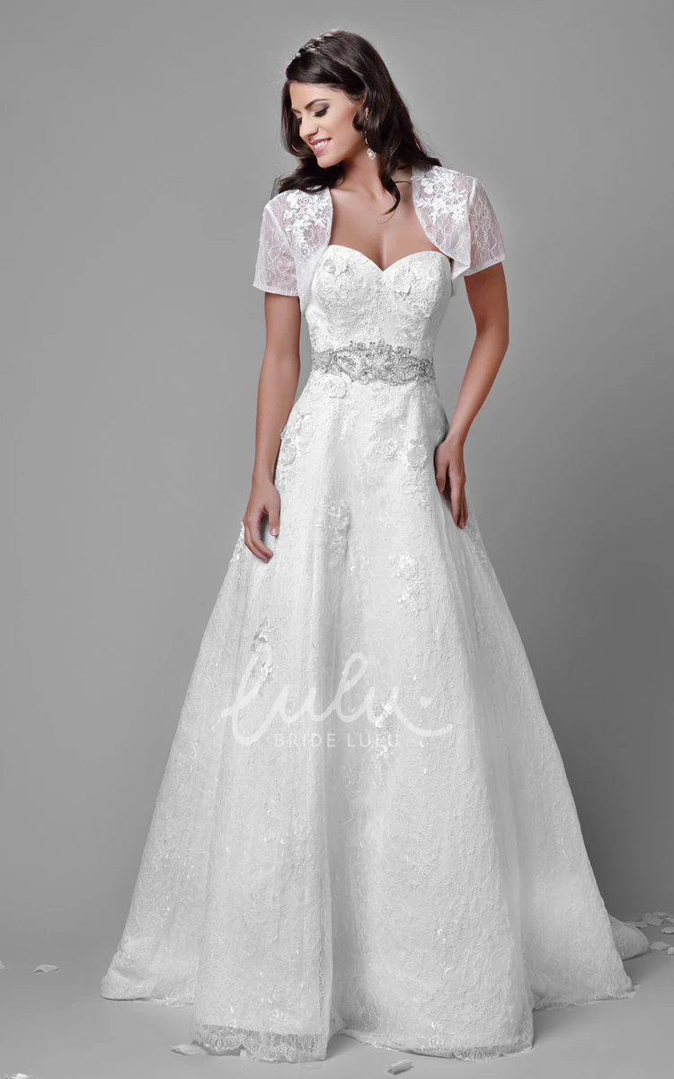 Lace A-Line Sweetheart Wedding Dress with Jeweled Waist Classy Wedding Dress Unique