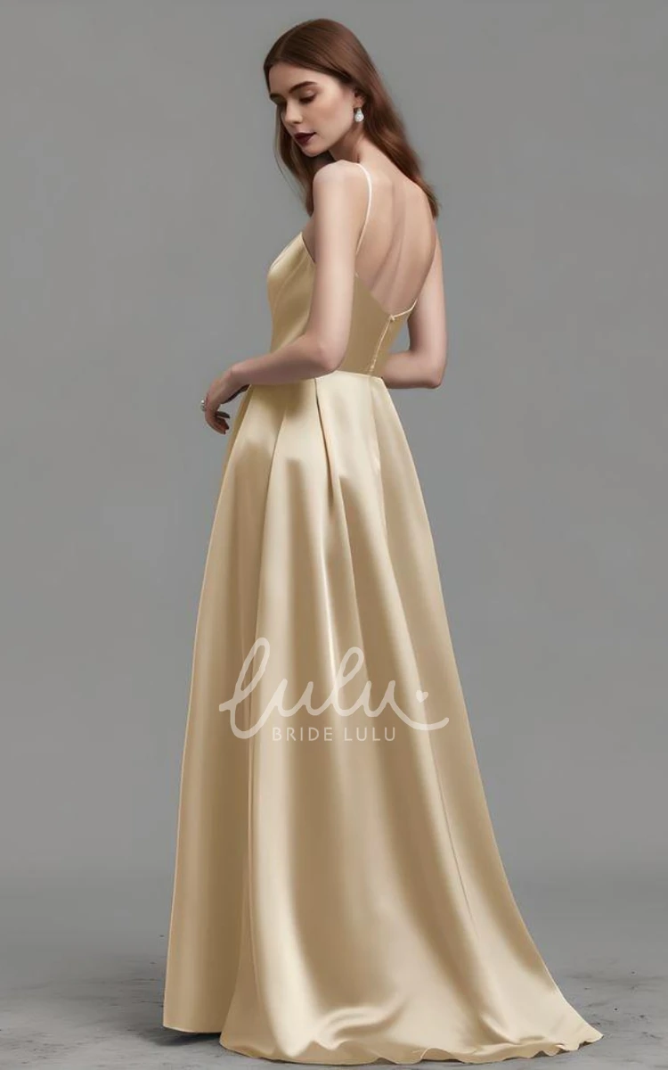 Satin A-line Evening Dress with Spaghetti Straps and Open Back Simple Evening Dress with Satin and A-line Silhouette
