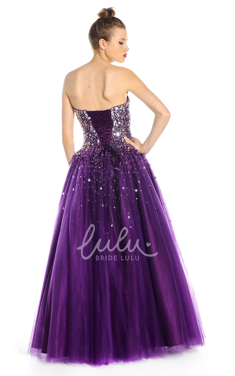 Beaded Tulle Strapless Prom Dress A-Line Floor-Length Style