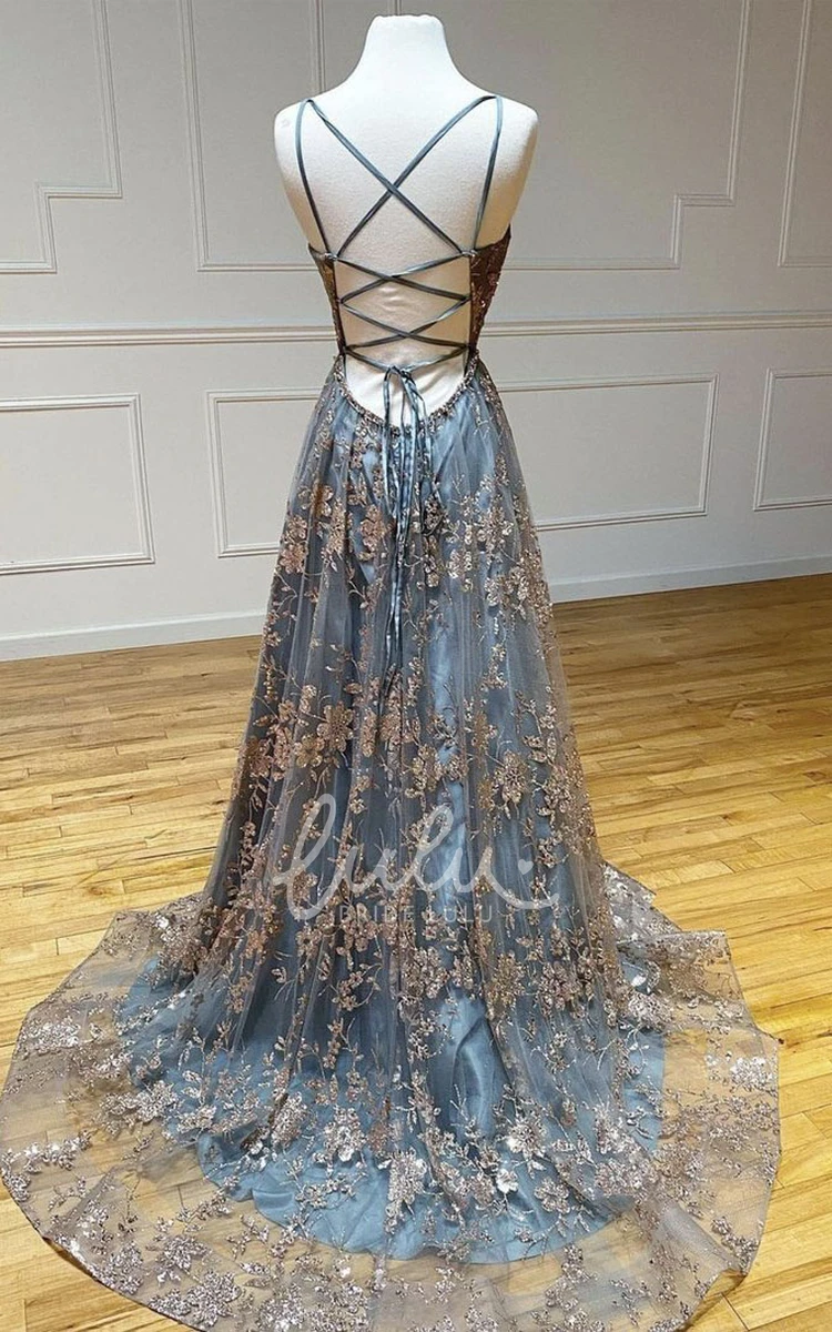 Romantic Lace A Line Prom Dress with Appliques Sleeveless Floor-length