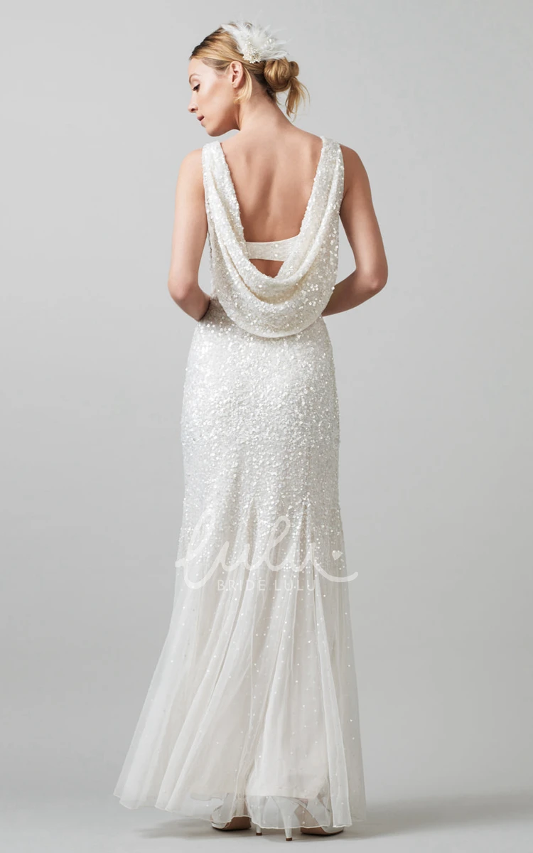 Sequin Sheath Wedding Dress with V-Neck and Low-V Back Floor-Length