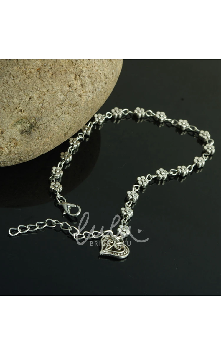 Retro Silver Heart-Shaped Anklet Jewelry for Women