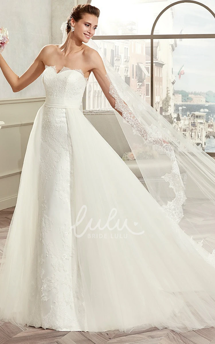 Cap-Sleeve A-Line Wedding Dress with Illusive Design and Brush Train