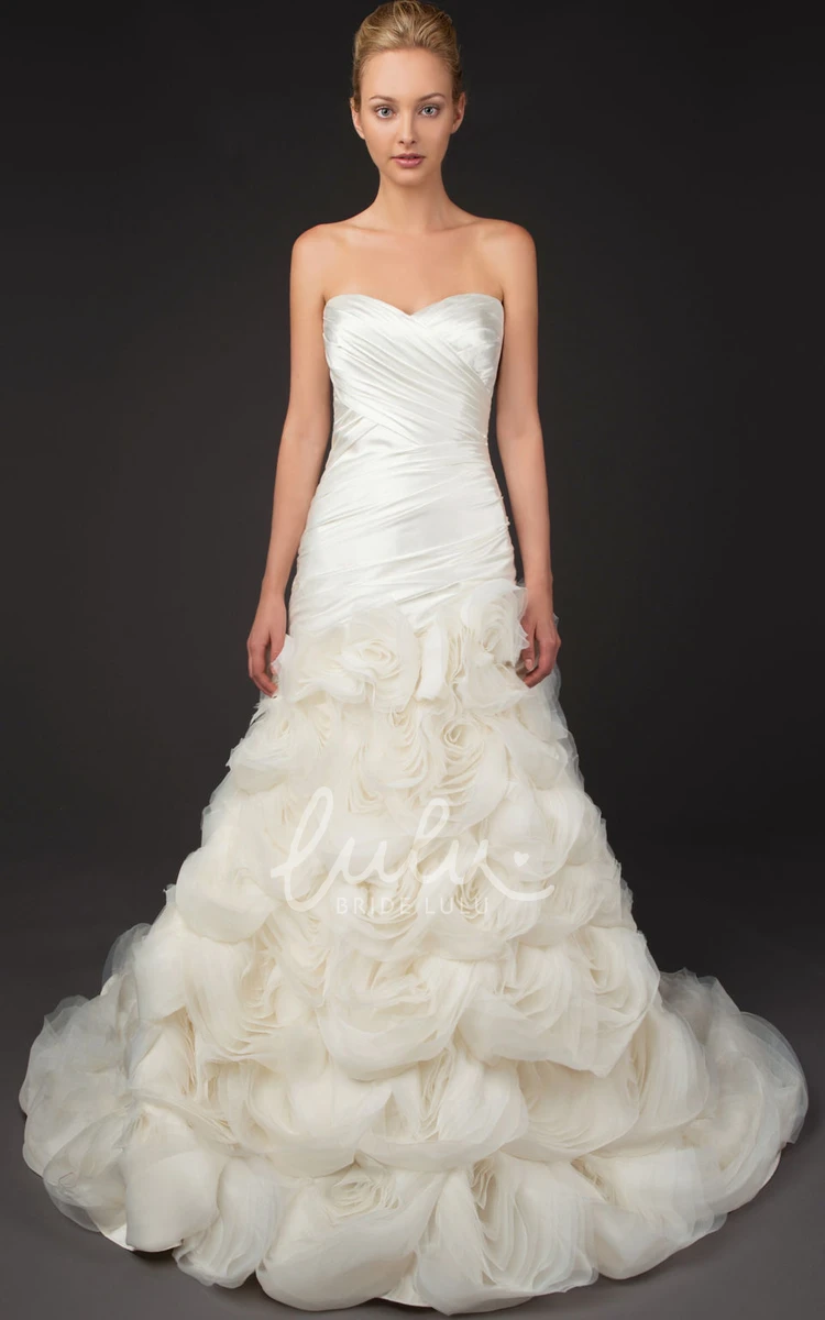 Floral Satin Wedding Dress Sleeveless Sweetheart