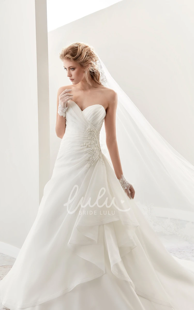 Chiffon A-Line Wedding Dress with Side Draping and Appliques Sweetheart Neck