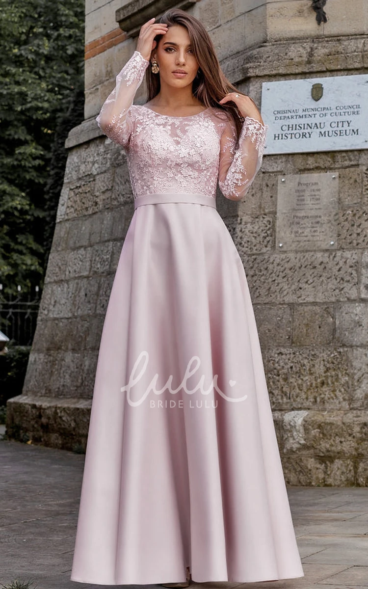 Lace A-Line Formal Dress with Long Sleeves and Ruching Simple Formal Dress