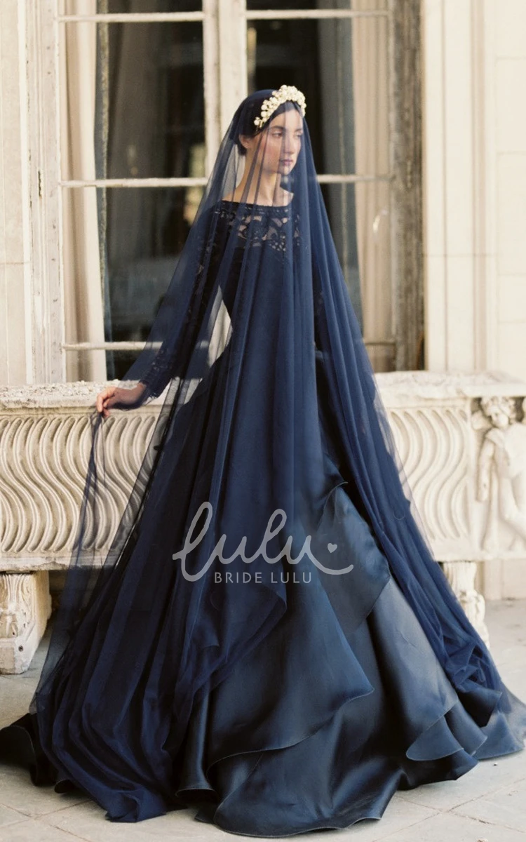 Navy Blue Unique Tulle Bridal Veil