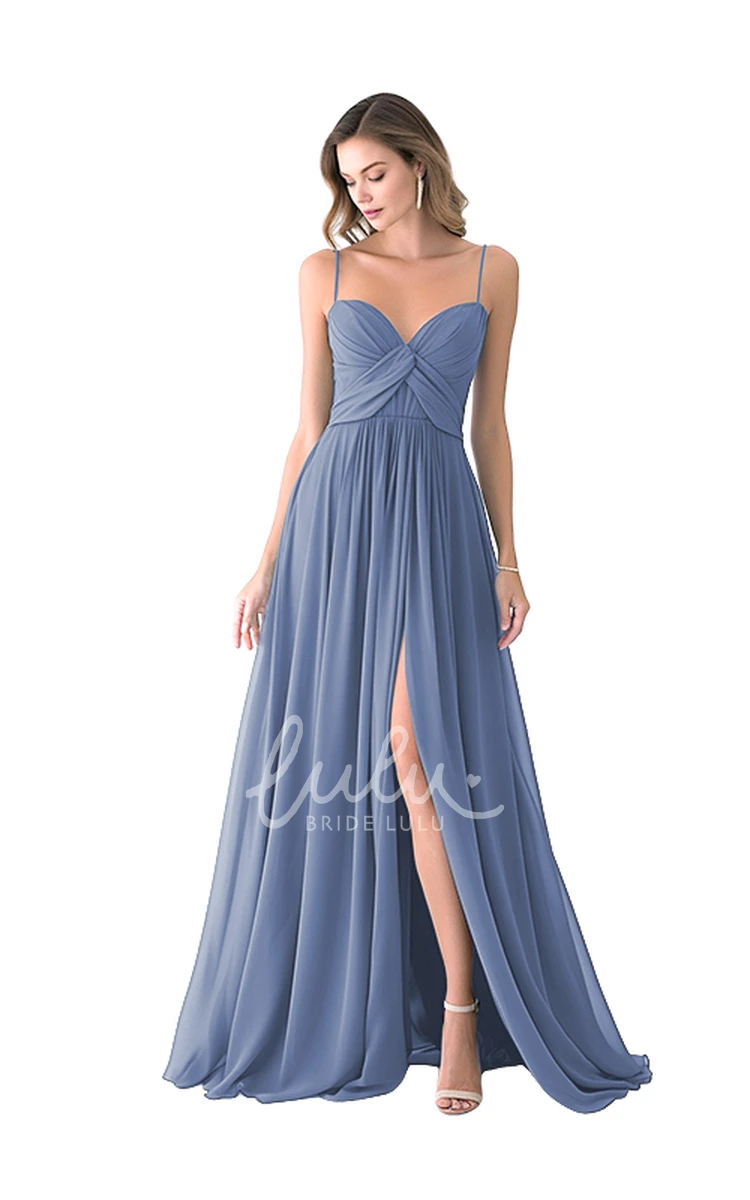 Casual Spaghetti Satin Bridesmaid Dress A-Line Split Front Flowy