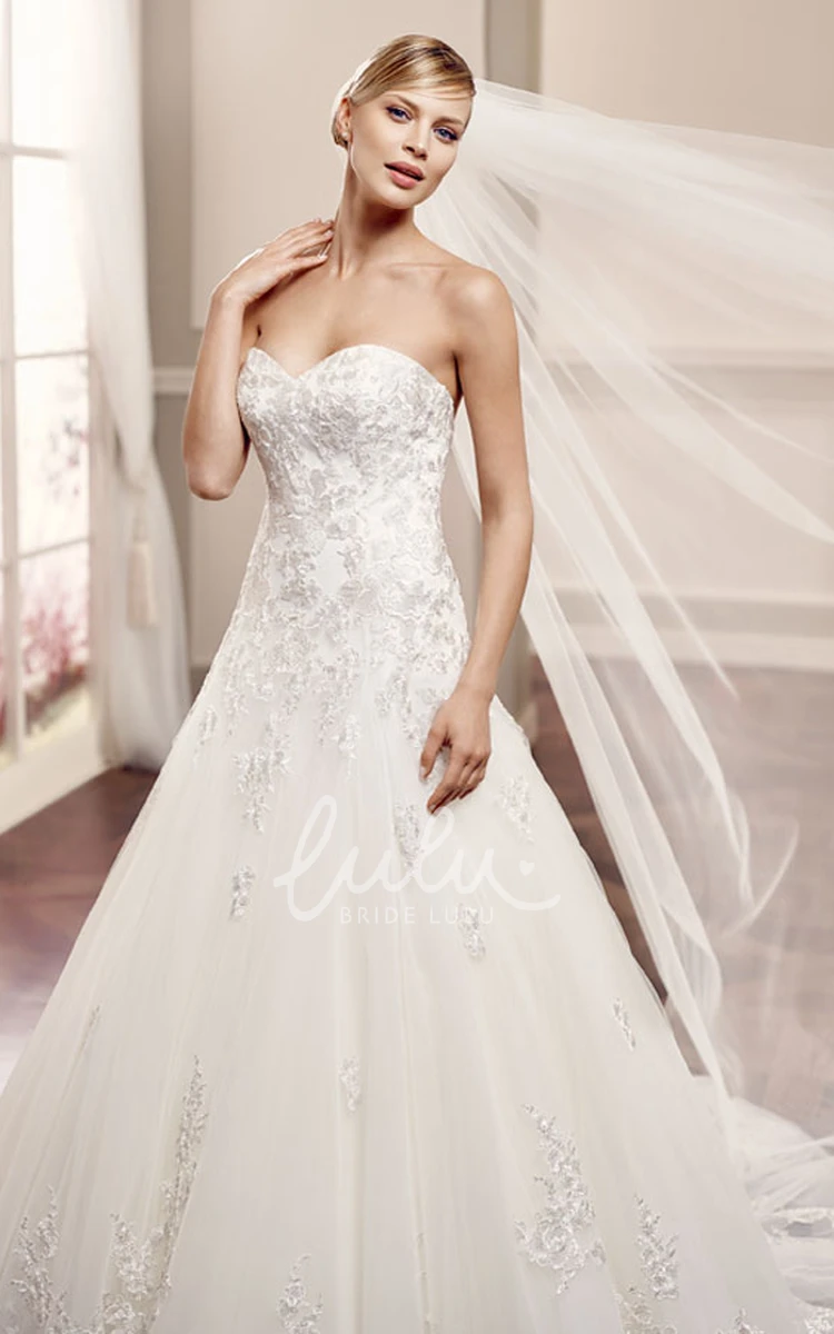 Appliqued Tulle Wedding Dress with Sweetheart & Draping A-Line Sleeveless Floor-Length