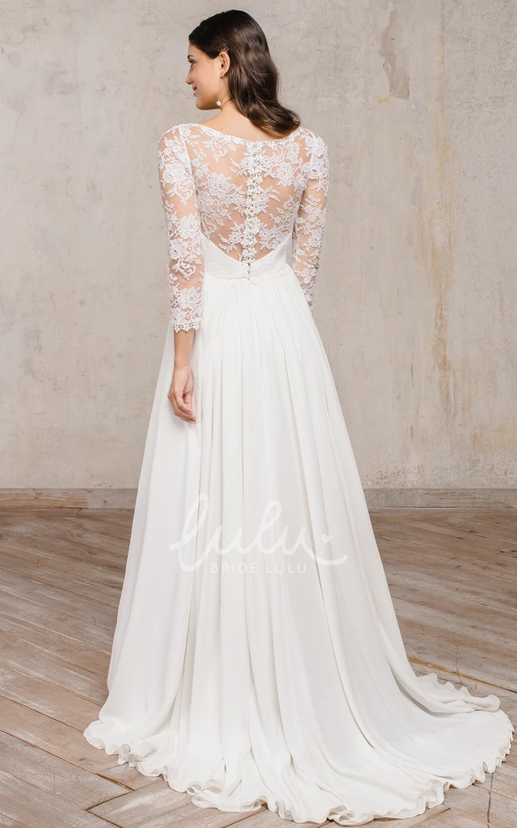 Chiffon A Line V-neck Wedding Dress with Ruching Simple & Floor-length