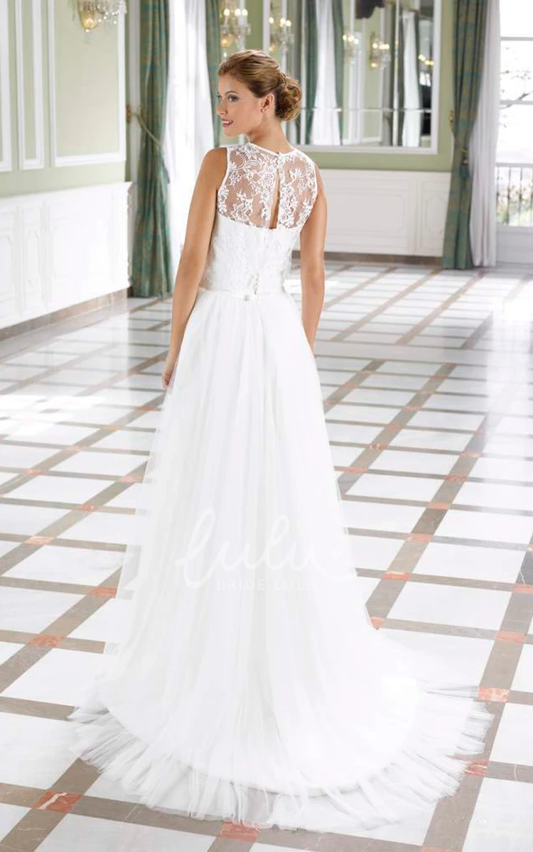 Lace A-Line Wedding Dress with Illusion Back and Court Train