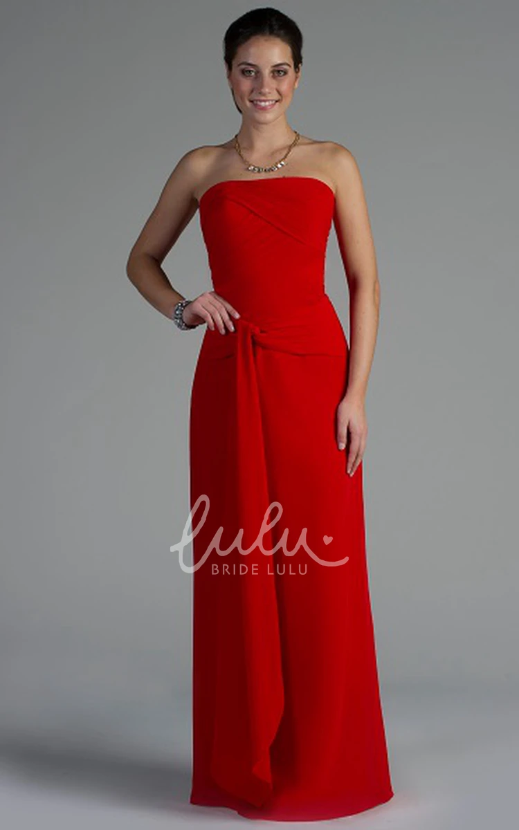 Long Bridesmaid Dress with Strapless Neckline and Waist Knot in Chiffon