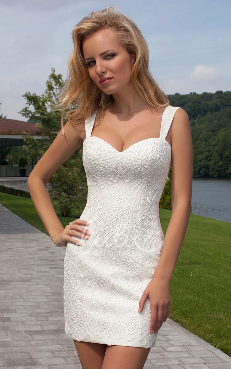 Lace Short Wedding Dress with Corset Back and Straps Casual Bridal Gown