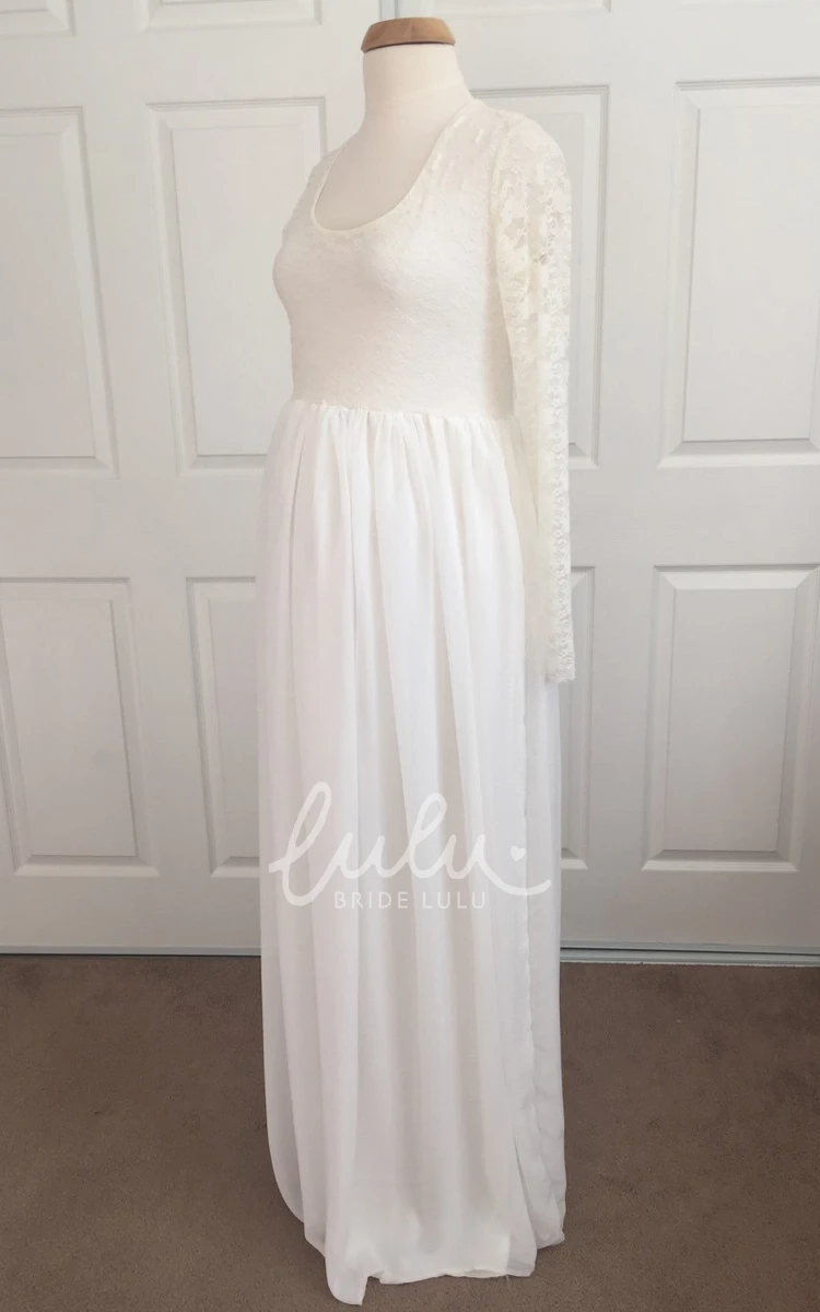 Lace Chiffon Maternity Wedding Dress with Long Sleeves A-line Style