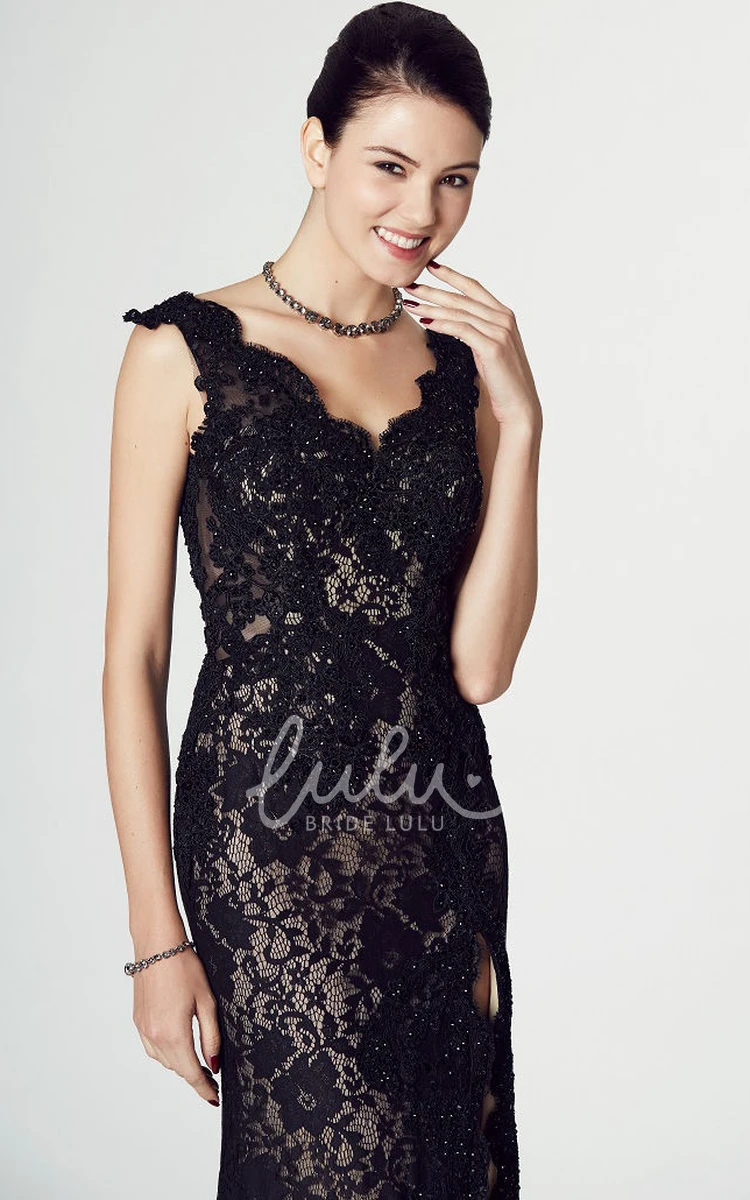 Lace Sleeveless V-Neck Split-Front Prom Dress With Appliques