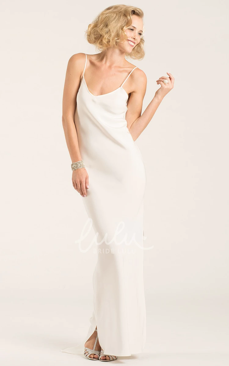 Sleeveless Spaghetti Satin Floor-Length Sheath Wedding Dress with Split-Back Simple Wedding Dress