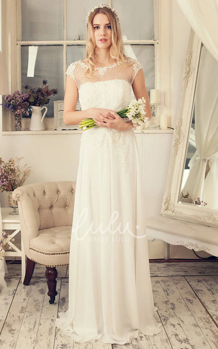 Illusion Cap-Sleeve Sheath Chiffon Wedding Dress Elegant Design