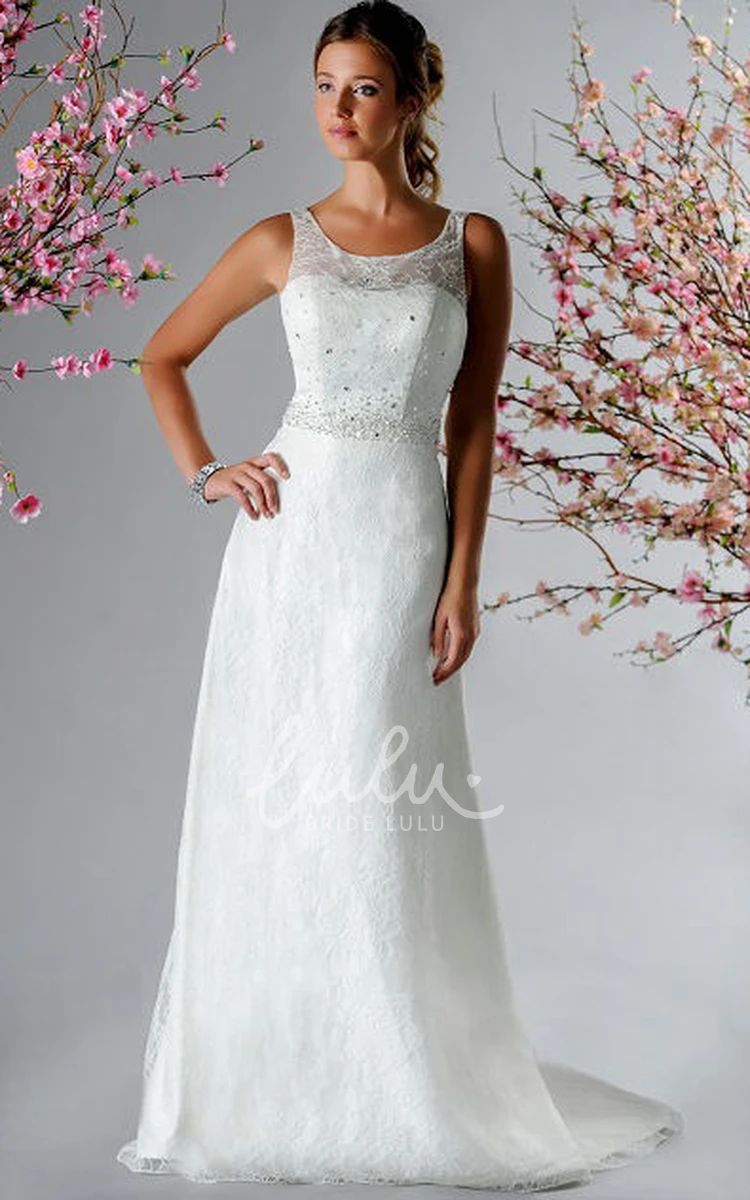 A-Line Lace Wedding Dress with Crystal Top and Back Button