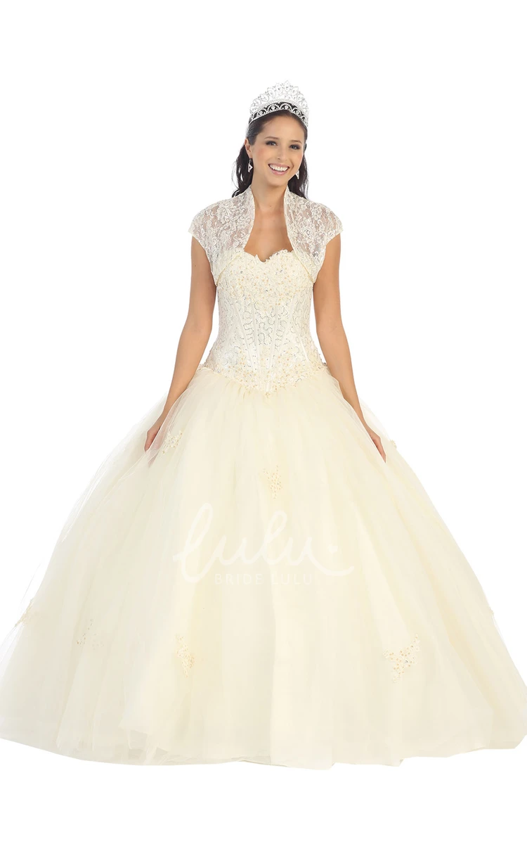 Appliqued Sleeveless Sweetheart Ball Gown Dress with Sequins