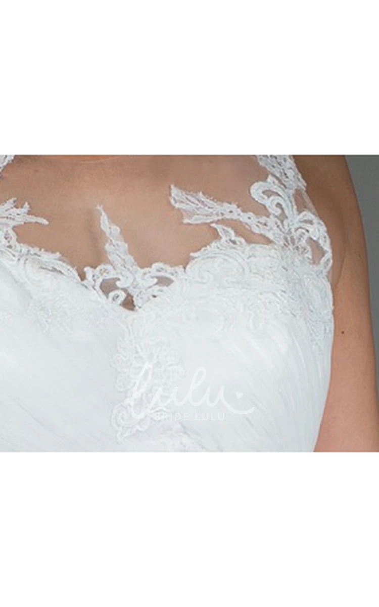 Embroidered Top A-Line Wedding Dress with Tulle Skirt and Illusion Neckline