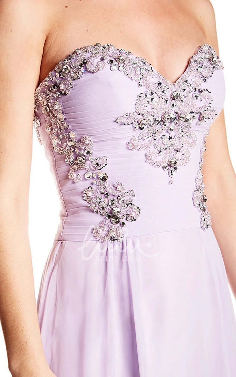 Sweetheart Chiffon Prom Dress Ruched Beaded Lace-Up Sleeveless Elegant