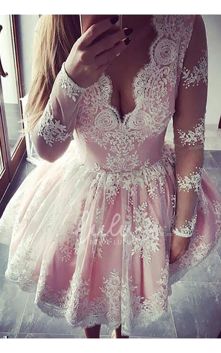 Scalloped V-neck Long Sleeve Lace A-line Homecoming Dress